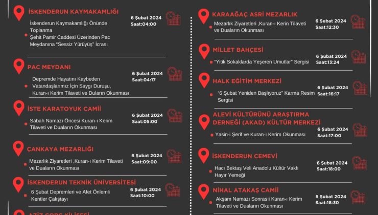 6 Şubat anma programı belli oldu.. 04:17 Pac meydanı..