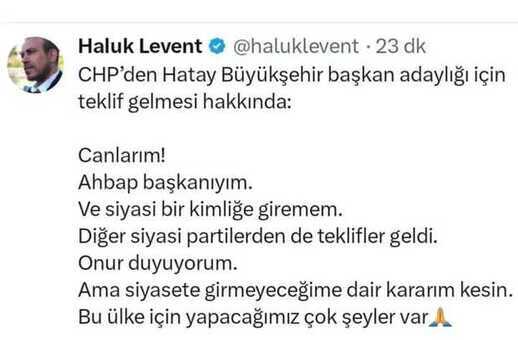 CHP’nin Hatay teklifine Haluk Levent olumsuz yanıt verdi